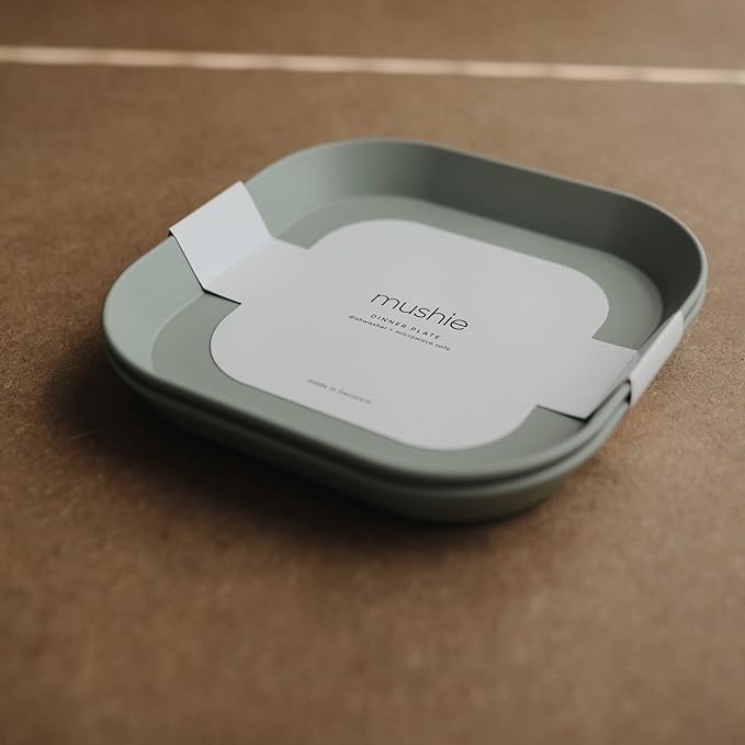 mushie Square Dinnerware Plates for Kids | Made in Denmark, Set of 2 (Sage)