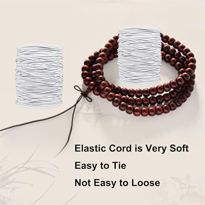 Stretchy String for Bracelets, 2 Rolls 1 mm Sturdy Elastic String Elastic Cord for Jewelry Making, Necklaces, Beading (White)