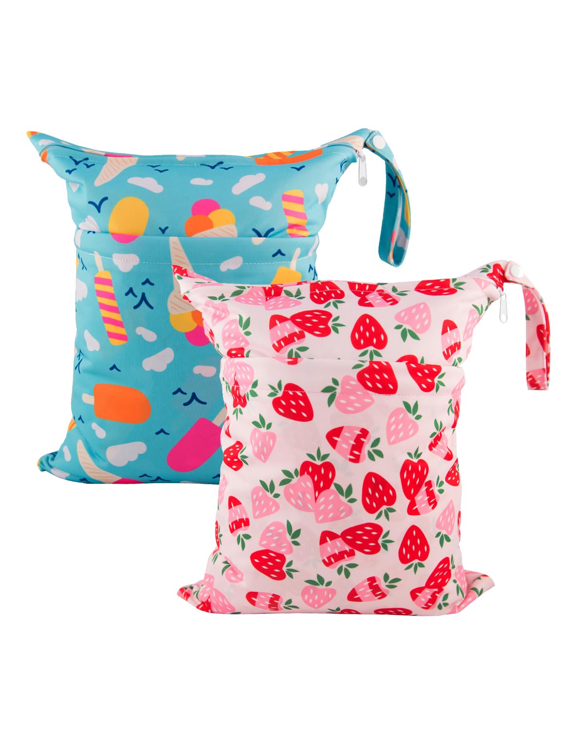 babygoal Wet Dry Bags for Baby Cloth Diapers, Washable Travel Bags, Beach, Pool, Gym Bag for Swimsuits & Wet Clothes with Two Zippered Pockets 2 Pack LN02