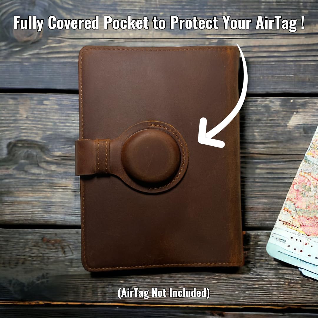 Genuine Leather AirTag and Moto Tag Passport Holder and Wallet for Men and Women RFID Blocking for Secure Traveling and Documentation Organizer(Coffee)