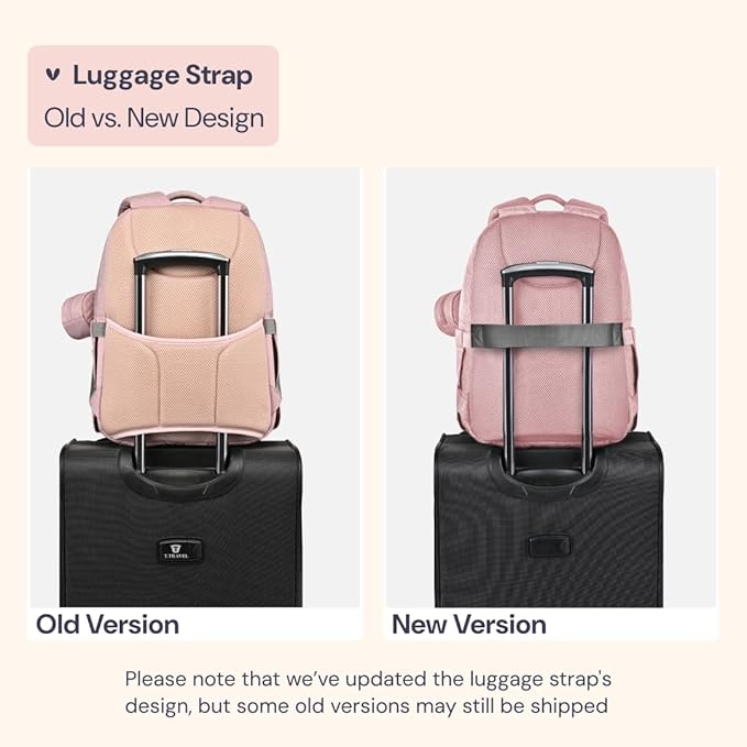 BabbleRoo Diaper Bag Backpack, Travel Backpack with Changing Pad, Pacifier Case & Stroller Straps, Multifunction, Waterproof, Unisex – Pink