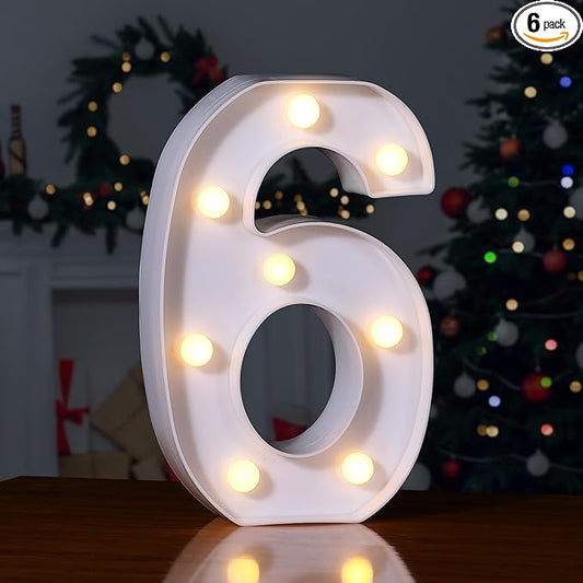 Foaky Decorative Led Marquee Light Up Number, Marquee Light Up Number Sign for Night Light Wedding Birthday Party Christmas Home Bar Decoration Number(6)