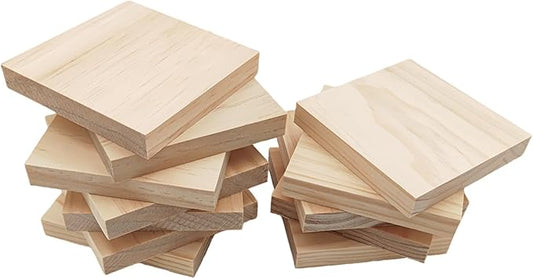 12PCS Unfinished Wood Square Blocks for Crafts, 4x4x0.6in Blank Wooden Squares Pine Wood Boards for Carving,DIY Wood Coasters,Painting & Burning