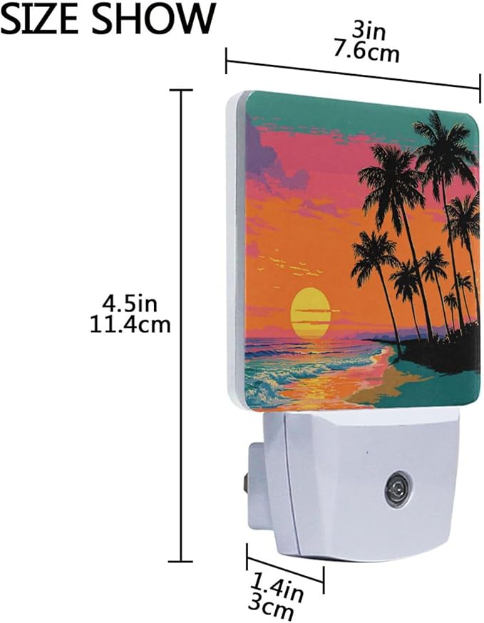 Aslsiy Night Light for Kids Palm Tree Beach Sunset (4) Plug in Wall Lamp LED Dusk to Dawn Sensor Energy Saving Nightlight for Boys Girls Men Women
