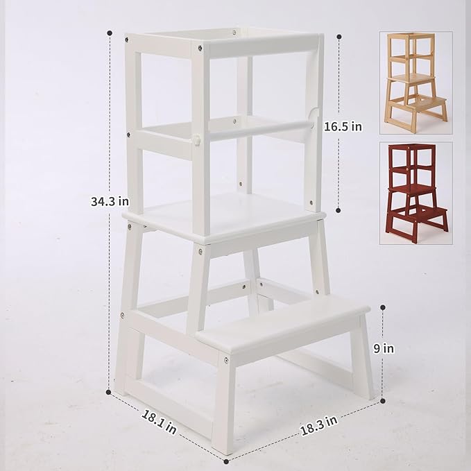 Kitchen Step Stool for Kids with Safety Rail,Toddler Standing Tower for Kitchen Counter, Baby Montessori Stool,Solid Wood Construction,Natural