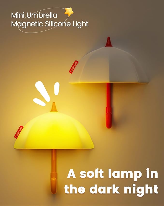 Kids Night Light Umbrella, Silicone Tap Control Magnetic Bedside Lamp with Time Auto-Off, Cute Portable LED Nursery Light for Baby, Toddler, Bedroom and Keychain Holder
