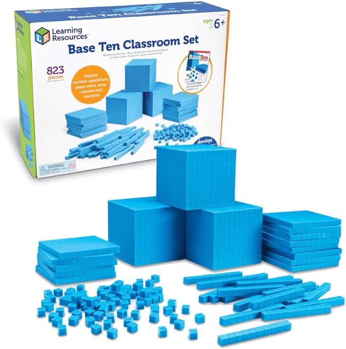 Learning Resources Plastic Base Ten Class Set - 823 Pieces, Ages 6+ Math Learning Activities for Kids, Math Games, Homeschool and Classroom Supplies