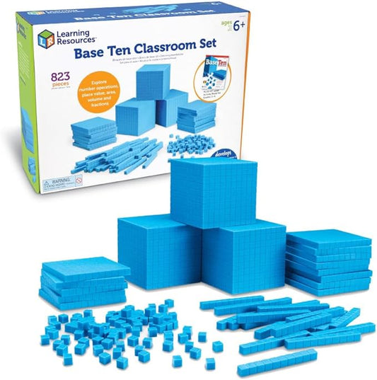 Learning Resources Plastic Base Ten Class Set - 823 Pieces, Ages 6+ Math Learning Activities for Kids, Math Games, Homeschool and Classroom Supplies