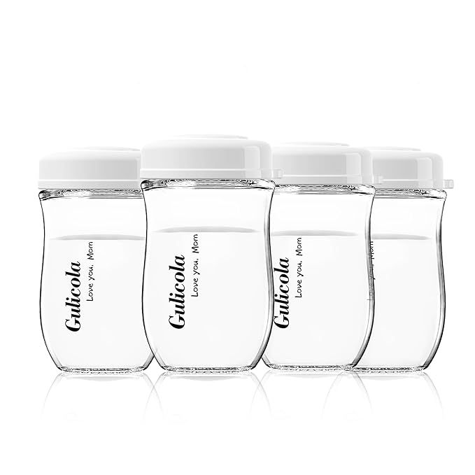 Gulicola Glass Breastmilk Storage Bottles, Wide Neck Breastmilk Collection Bottles, 5 oz, 4 Pack - White