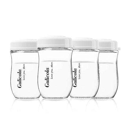 Gulicola Glass Breastmilk Storage Bottles, Wide Neck Breastmilk Collection Bottles, 5 oz, 4 Pack - White
