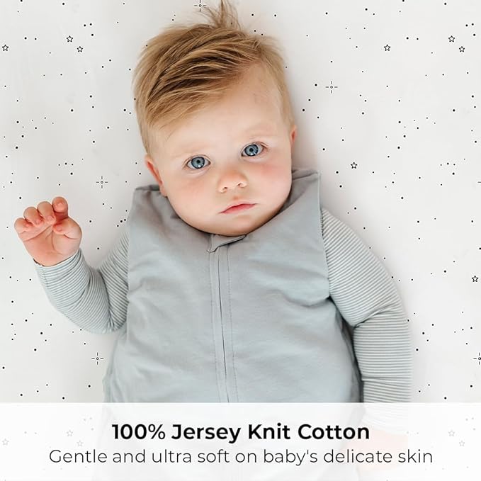 Ely’s & Co. Pack and Play Sheets, for Mini/Portable Crib, 2 Pack Fitted Playpen Play Yard Sheet Set Compatible with Graco Pack n Play, 100% Cotton, Black and White Celestial, 38”x24”x5”