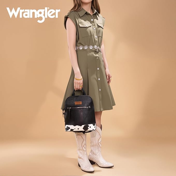 Montana West Wrangler Backpack Purse for Women Medium Ladies' Bookbag Travel Work Daypacks Bags Cow Print