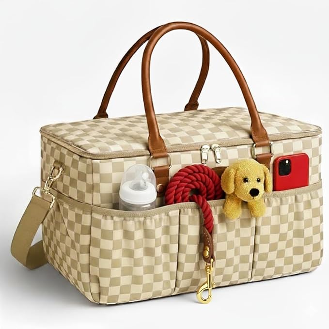 DOKUS & CO Luxe Diaper Tote, Extra-Large Collapsible Baby Caddy for Home, Travel & Car, Giftable Hospital-Ready Diaper Bag