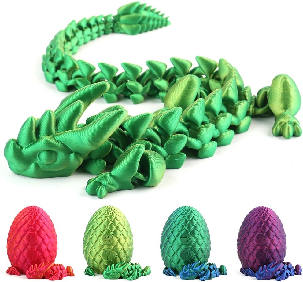 Easter Egg, 3D Printed Articulated Crystal Dragon Egg, Surprise Crystal Dragon Mystery Dragon Fidget Toy for Autism/ADHD, Home Office Executive Desk Decor Toys Gift for Kids Adults (Yellow & Green)