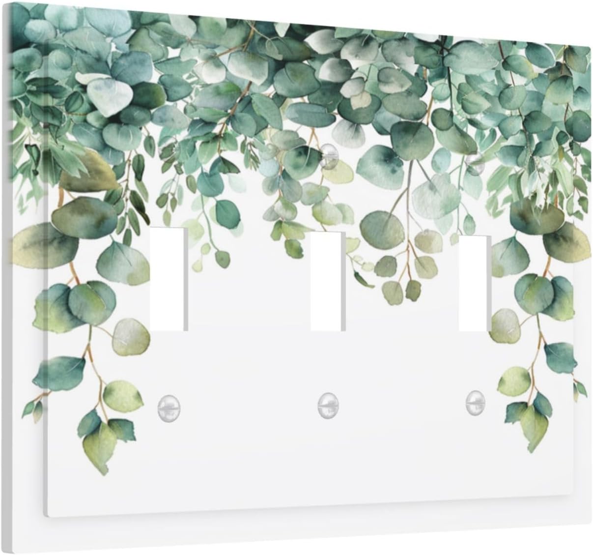 Decorative Switch Covers Plate Rustic Green Eucalyptus Leaves 3 Gang Artistic Wall Plate Unique Triple Toggle Light Switch Plate Jumbo Faceplate for Country Bedroom Kitchen Home Decor