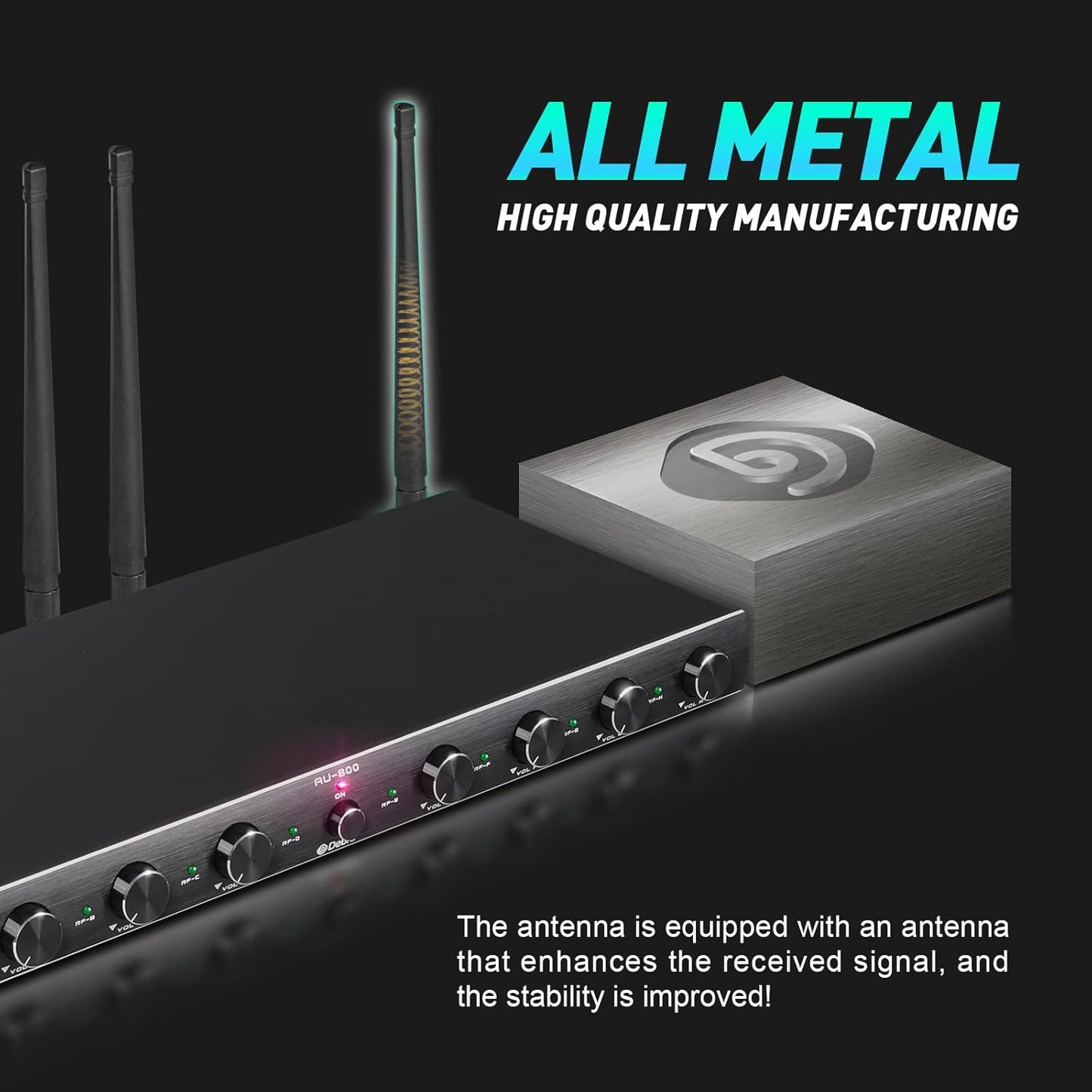 D Debra Audio AU800 Pro UHF 8 Channel Wireless Microphone System with Cordless Handheld Lavalier Headset Mics, Metal Receiver, Ideal for Karaoke Church Party (8 Bodypack)