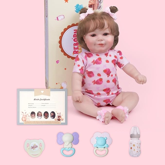 JIZHI Lifelike Reborn Baby Dolls - 20 Inch Soft Vinyl Full Body Realistic-Newborn Baby Doll Adorable Poseable Real Life Baby Dolls with Feeding Kit & Gift Box for Kids Age 3 +