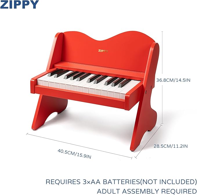 ZIPPY Kids Piano Keyboard, 25 Keys Digital Piano for Kids, Volume Adjustable, Mini Music Educational Instrument Toy, Wood Toy for Toddlers Girls Boys (Red)