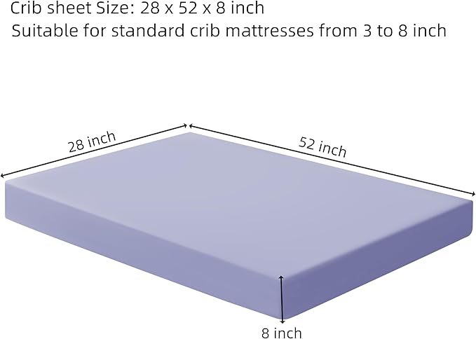 HBHLFZ Crib Sheets for Boys, Girls, 28x52 Inch Fitted Crib Sheet - 8 Inch Deep Pocketed Fixed Sheet - Soft and Comfortable Microfibre - Fits Standard cot and Toddler mattresses, Light Purple