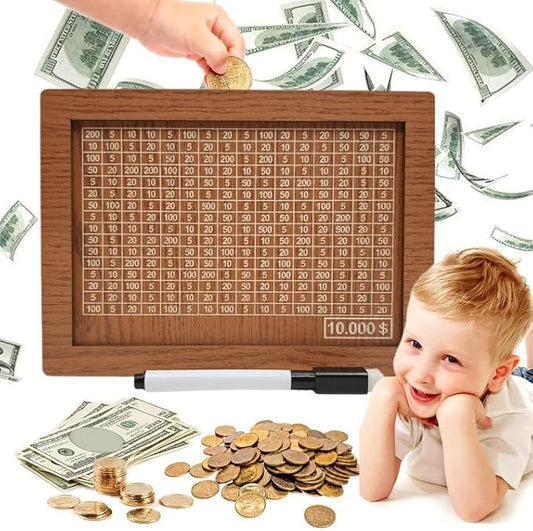 10000 Savings Challenge Box, Money Saving Box with Money Target and Numbers, Cash Vault Wooden Savings Box, Wooden Money Box, Coin Counter Piggy Bank for Adults, Wooden Coin Bank for Kids 10,000