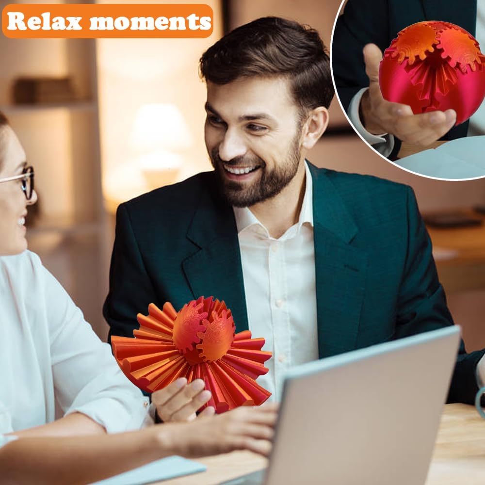 3D Printed Gear Ball, Gears phere Gear Ball Fidget Toy, Puzzle Balls, Fidget Ball, Cube Fidget Toy ,Gear Ball Toys for Classroom Prizes, Party Birthday, Anxiety Relaxing and Stress. (Red)