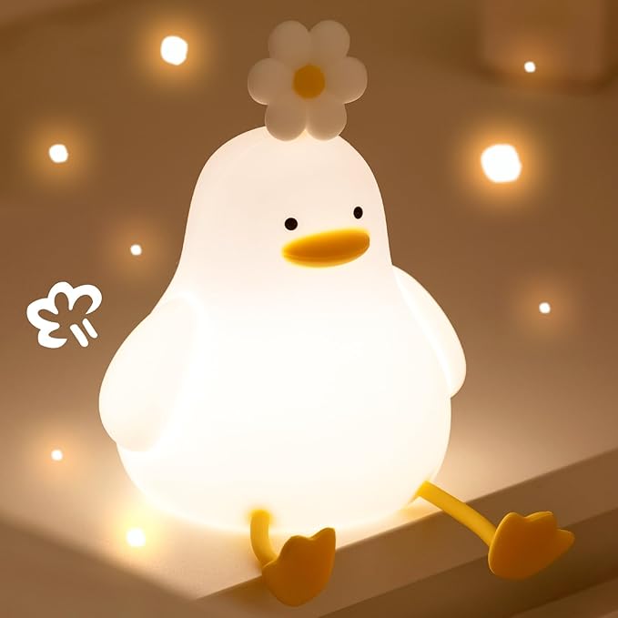 Cute Duck Night Light for Baby, Kids, Toddler, Ambient Nursery Nightlight, Soothing Lamp 3 Level Dimmable, Sleeping Accompanion for Bedroom Bedside, Rechargeable Battery, 30 Min Timer Off