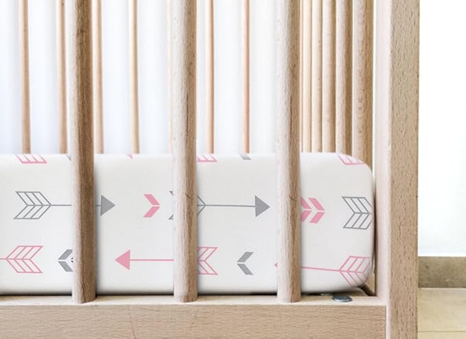 Stretchy Fitted Pack n Play Playard Sheet Set BROLEX 2 Pack Portable Mini Crib Sheets,Convertible Playard Mattress Cover,Ultra Soft Material,Pink White Arrow