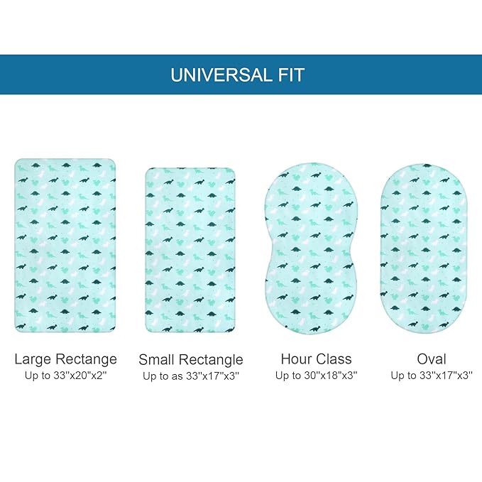 Bassinet Sheet, Bassinet Sheets 2 Pack, Ultra Soft Bassinet Sheets for Baby Boys or Girls Universal Fit for Rectangle, Oval, Hourglass Bassinet Pad/Mattress, Dinosaurs & Ocean