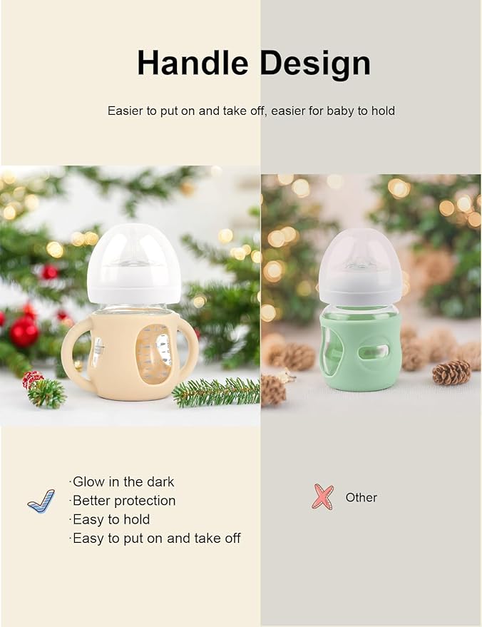 4-Pack Silicone Sleeves for Philips Avent Glass Bottles, BPA-Free Drop-Resistant Baby Bottle Sleeves with Handles, Compatible with Philips Avent Natural Glass Baby Bottles (4 oz)