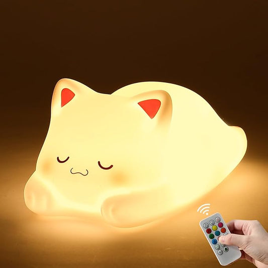 ZKLiLi Night Light for Kids Cute Cat Lamp,16 Colors+Tap+Remote+Silicone Kids Night Light,USB Rechargeable Cat Night Lights for Room Decoration