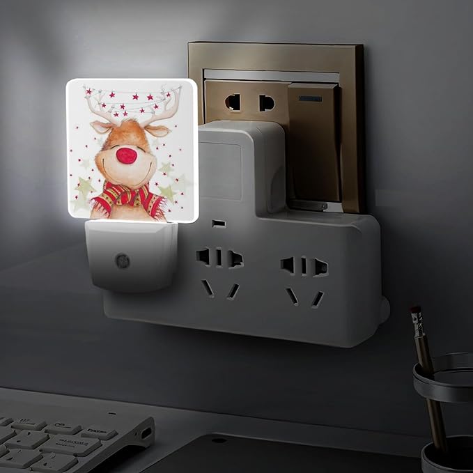 Christmas Deer Night Light, Plug into Wall Decor Nightlights for Bedroom, Bathroom, Hallway, Kitchen, with Dusk to Dawn Light Auto Sensors LED Night Lights for Boys Girls Women Men Room Gifts