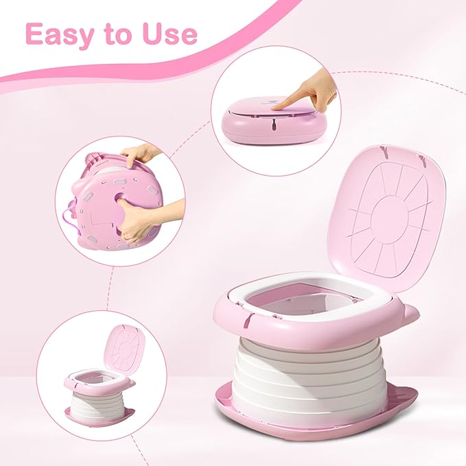 2025 Upgraded Portable Potty Training, Travel Potty for Toddler, portable toilet for kids Foldable, Apply to Seat Emergency Toilet for Camping, Outdoor,Car, Indoor(Pink)