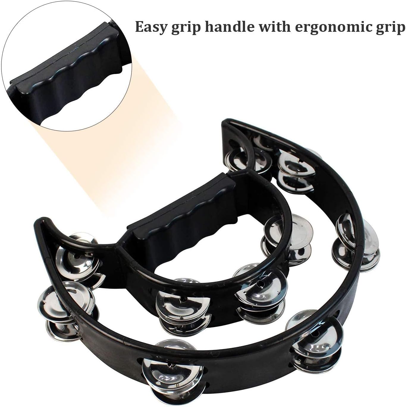 EastRock Double Row Tambourine,Metal Jingles Hand Held Percussion-Half Moon Tambourine for Adults, KTV, Party Black