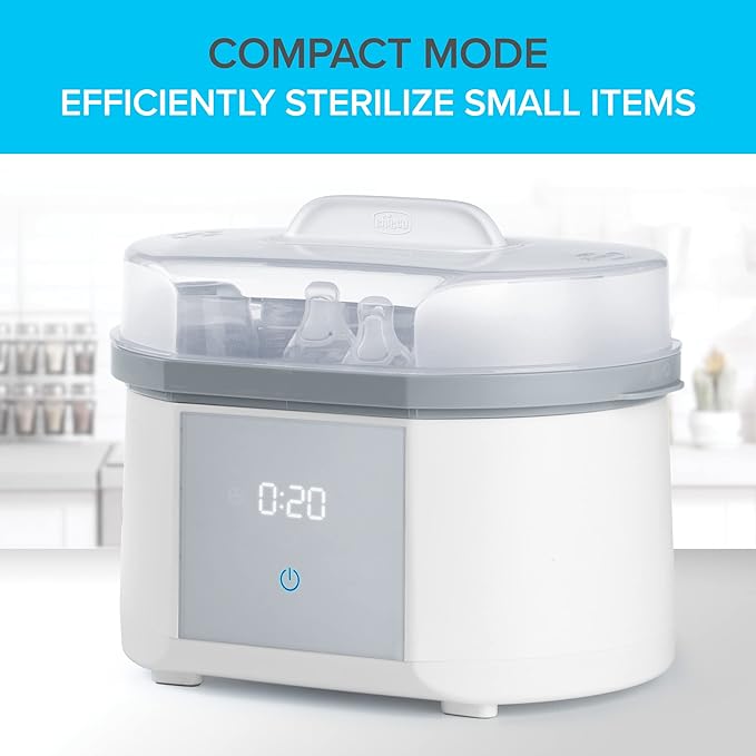 Chicco Advanced Electric Steam Sterilizer & Dryer for Baby Bottles, Feeding Accessories and More | Eliminates 99.9% of Germs | 4 Programming Options | 2 Configurations | Automatic Shut-Off