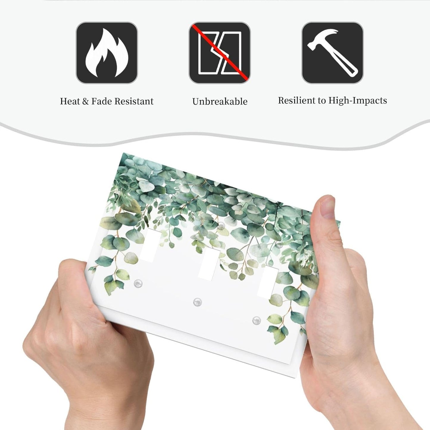 Decorative Switch Covers Plate Rustic Green Eucalyptus Leaves 3 Gang Artistic Wall Plate Unique Triple Toggle Light Switch Plate Jumbo Faceplate for Country Bedroom Kitchen Home Decor