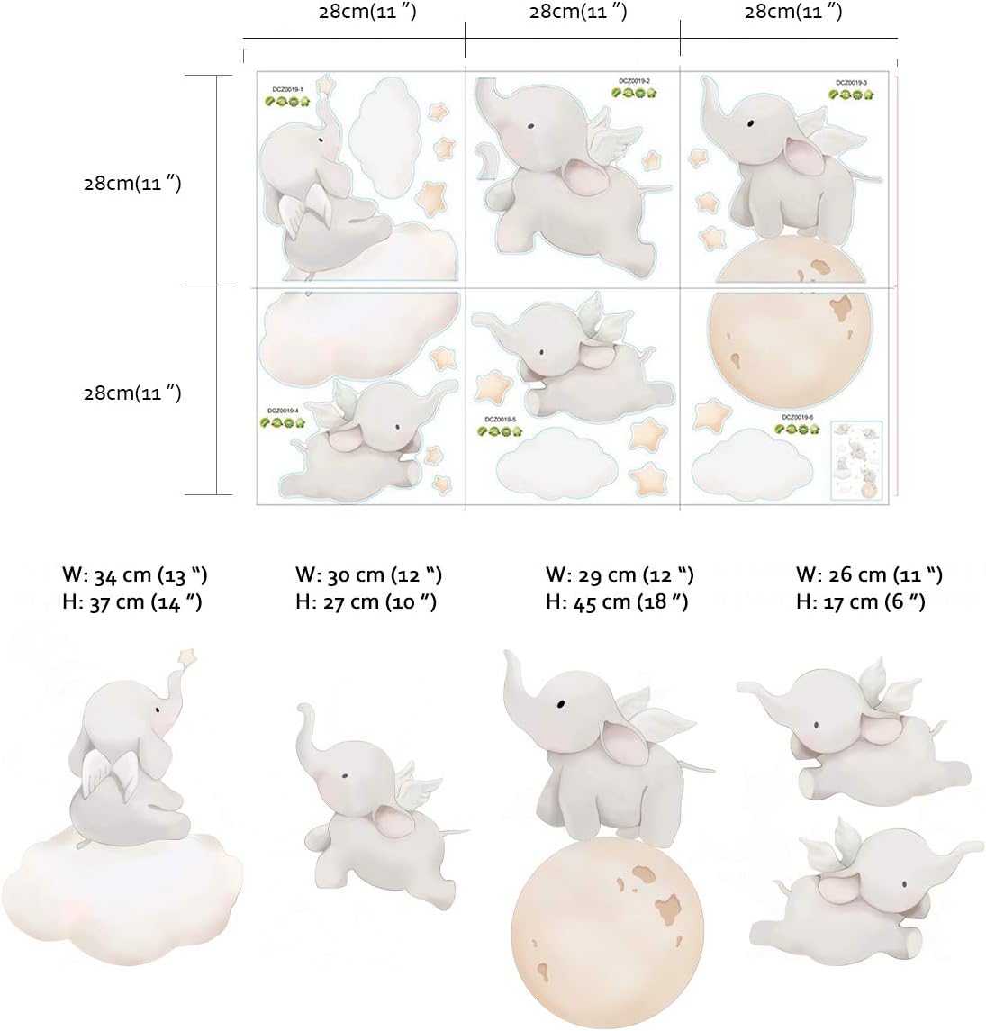 Runtoo Elephant Wall Decal Kids Animals Art Wall Stickers Baby Nursery Bedroom Space Wall Décor