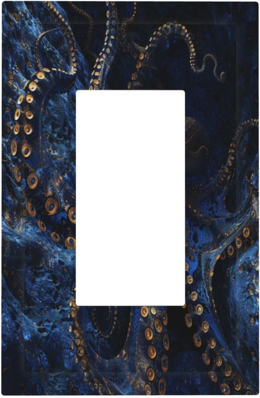 Decorative Outlet Covers Horror Night Blue Ocean Evil Octopus 1 Gang Single Decora GFCI Device Light Switch Covers Plate 1 Rocker Wall Plate Jumbo Faceplate for Bathroom Home Decor