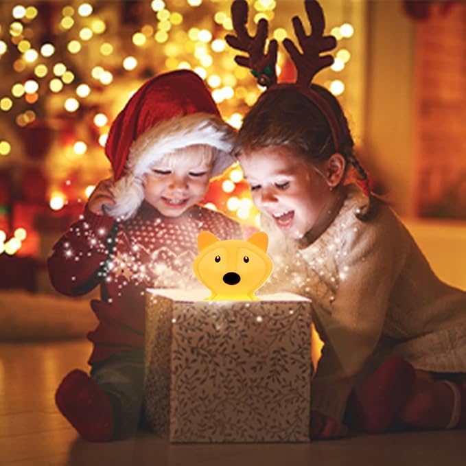 WHA&DARREN Large Fox Night Light for Kids,Cute Baby Night Light, Silicone Bedside Lamp,Sleep LED Lights Desk Light, Eye Caring, Adjustable Brightness & Color, Time Setting