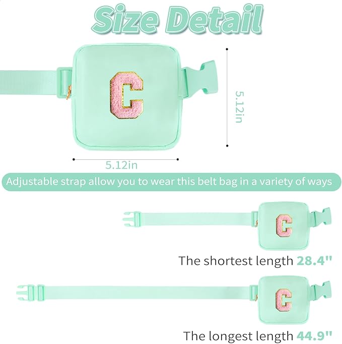 Mini Belt Bag Fanny Pack with Initials Letter Patch Small Crossbody Bags Cute Stuff Birthday Gifts for Teenager Girls Trendy Stuff for Teens - Light Green,C