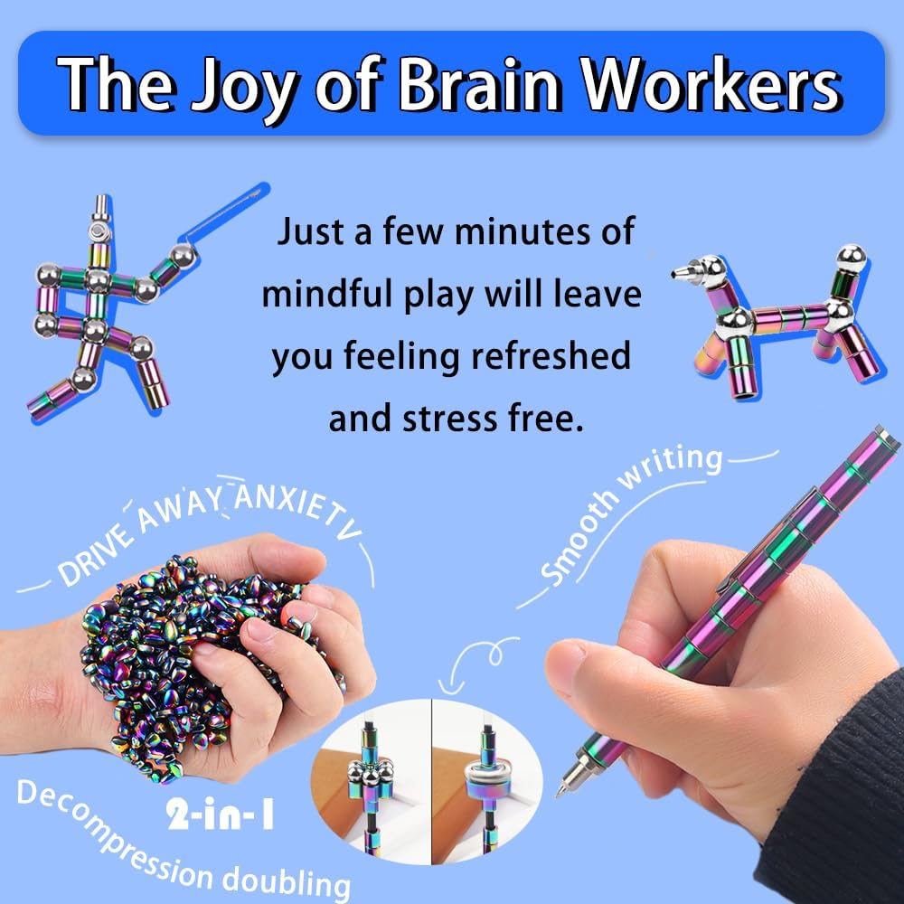 Fidget Toys Adults Set Over 600+PCS Magnetic Balls and Fidget Pen with Gift Box for Cool Stuff