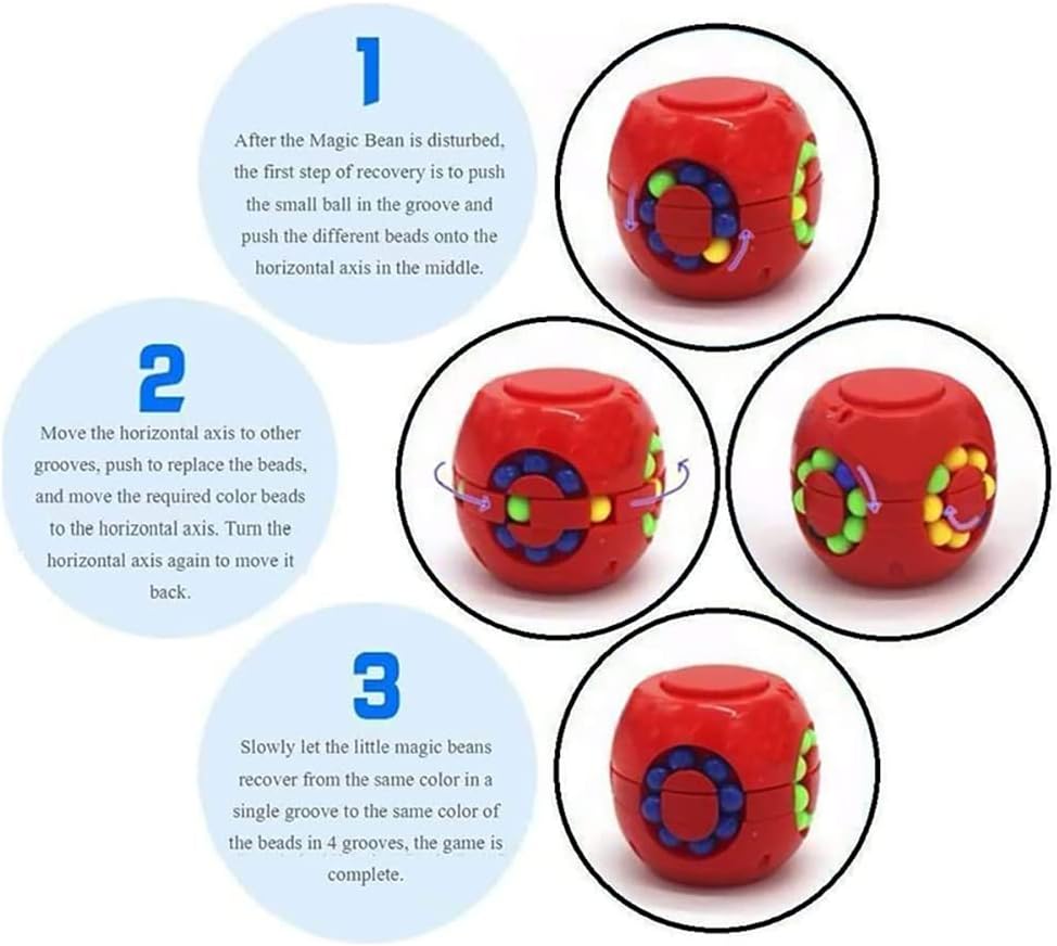Rotating Bean Magic Cube Fidget Puzzle Toys Anti Stress Ball IQ Games Educational Sensory Easter Gift for Boys Girls Kids Children Adults (Blue)