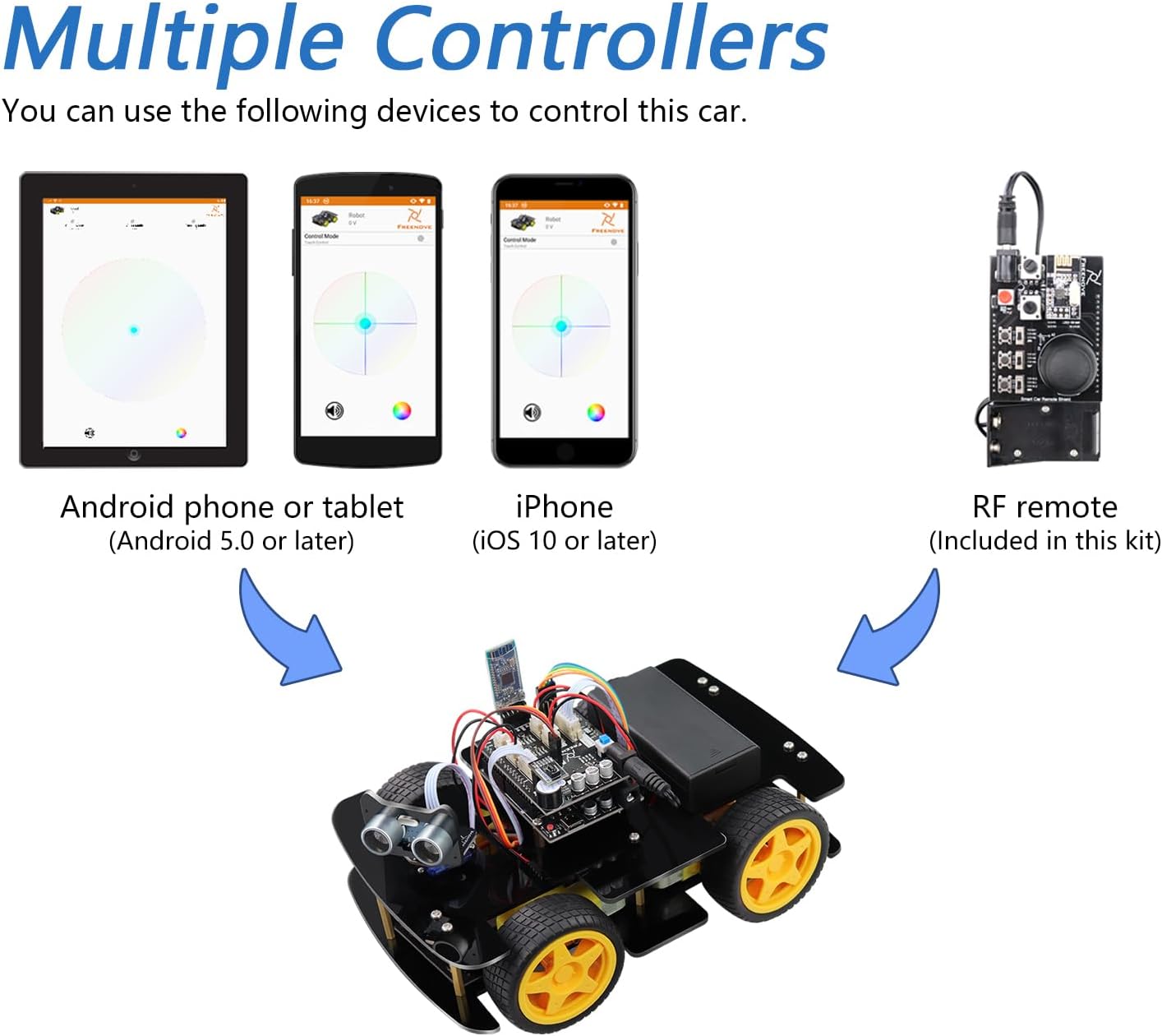 Freenove 4WD Car Kit with Remote (Compatible with Arduino IDE), Line Tracking, Obstacle Avoidance, Wireless Control App, Ultrasonic Sensor Motor Servo