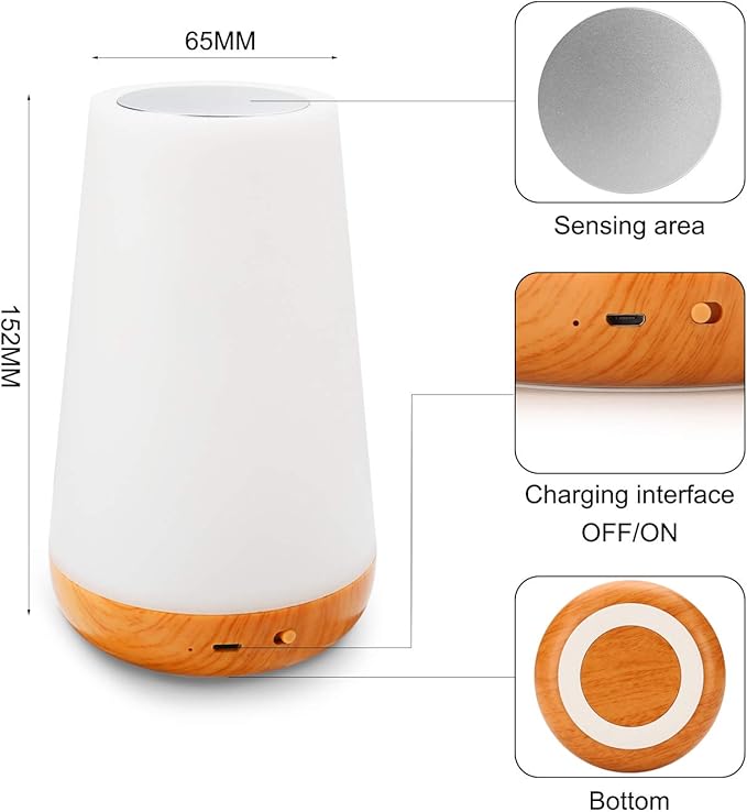 LED Night Light Touch Lamp Bedside Table Lamp for Kids Bedroom Rechargeable Dimmable with Remote Control Warm White Light RGB Color Changing