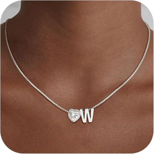 Christmas Gifts Gold/Silver Heart Initial Necklaces for Women Girls Teens Kids Non Tarnish 14k Gold Plated Letter Heart Zirconia Pendant Necklace Dainty Initial Name Necklace Jewelry for Women