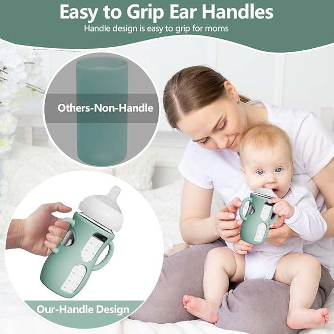 4 Pack Silicone Sleeves for Avent Natural Glass Bottles, Anti Breakage Baby Bottle Protector with Easy-Grip Handle, Compatible Philips Avent Glass Natural Bottle 8 oz, Not for Infant Use