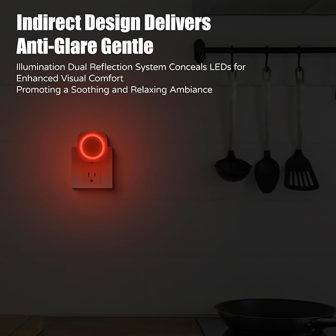 Red Night Lights Plug in to Wall,4 Packs Dimmable Night Light with Auto Dusk to Dawn Sensor,Soft Glow Night Light for Bathroom, Bedroom,Hallway, Stairs, Kitchen,Red