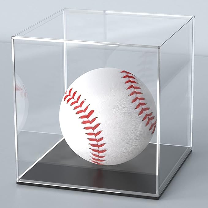 Acrylic Display Case, 4x4x4 Inch Cube Box With Matte Black Base, Clear Single-Piece Case for Softball Collectibles Figurines Mini Figures