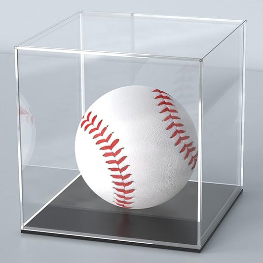 Acrylic Display Case, 4x4x4 Inch Cube Box With Matte Black Base, Clear Single-Piece Case for Softball Collectibles Figurines Mini Figures