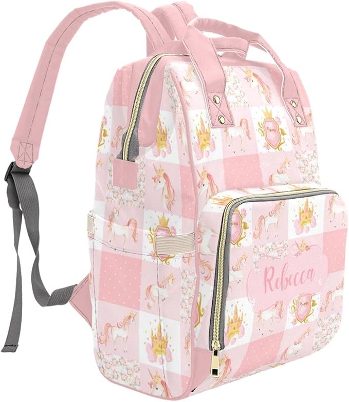 Personalized Unicorn Diaper Bag with Name – Custom Baby Bag, Nursing Tote Backpack for Mom, Custom Name Mommy Daypack, Shower Gift for Baby