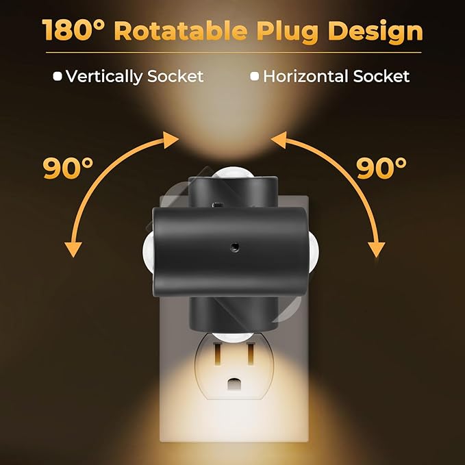 LED Night Lights Plug into Wall,Dimmable Plug in Night Light, Dusk to Dawn, 0-200LM Bright Nightlight Auto-On/Off, 2700K Night Lights for Bedroom Hallway Stairway, 4 Pack